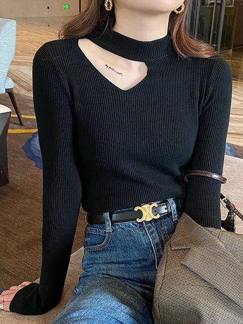 Hollow Out Turtleneck Slim Fit Sweater