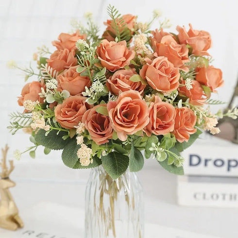 30cm White Silk Peony Bouquet with 5 Large Heads