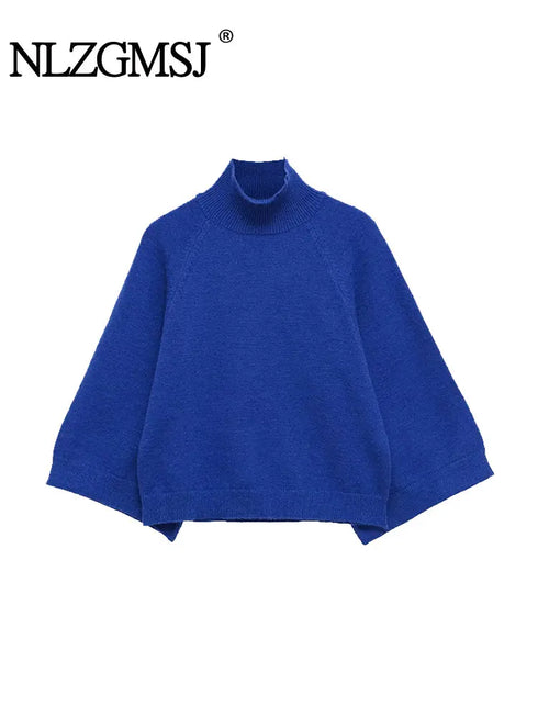 Casual Knitted Oversized Sweater with Mock Neck
