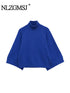 Casual Knitted Oversized Sweater with Mock Neck