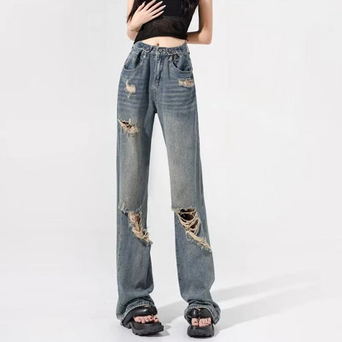 Chic Blue High Waist Loose Flare Jeans
