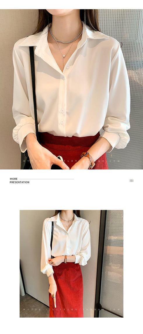 Women Shirts Spring Autumn Casual Chiffon Shirt Office Lady Fashion Female Long Sleeve Loose Solid Blouse Tops S-4XL