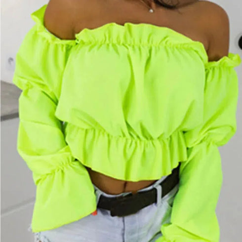 Candy Colour Off Shoulder Crop Top with Dot Print