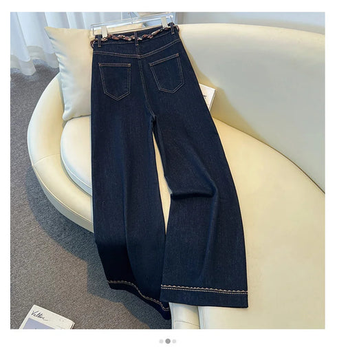 Wide Leg Denim Jeans with Scarf Belt