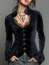 Women's Gothic Elegant Striped Blouse Lace Trim Sexy V Neck Long Bell Sleeve Button Front Shirt Vintage Punk Party Tops 2025