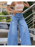 Women's High Waist Wide Leg Jeans in Washed Blue