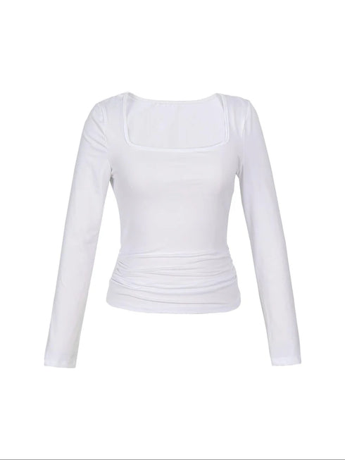 Hot Basic Square Neck Slim Women's Bottoming Clothing Casual Solid Long Sleeve Tops Versatile Fashion Multi-Color Blouse Gifts