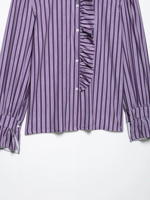 Elegant Ruffled Purple Casual Blouse for Women