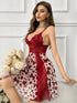 Lace Stitching Heart Bow Print Mesh Nightdress