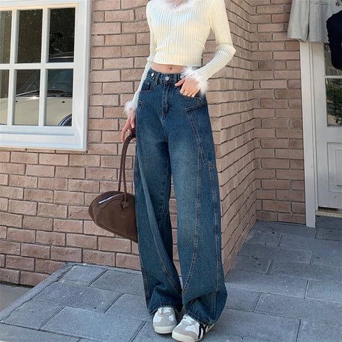 Women's High Waist Wide Leg Denim Jeans in Navy