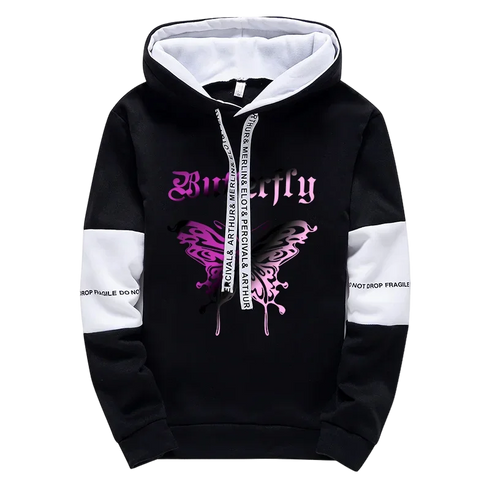 Girls Urban Fashion Hooded Sweatshirt with Butterfly Print