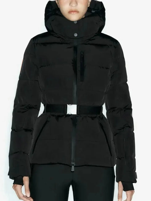 Women's Hooded Padded Winter Parka Coat with Belt