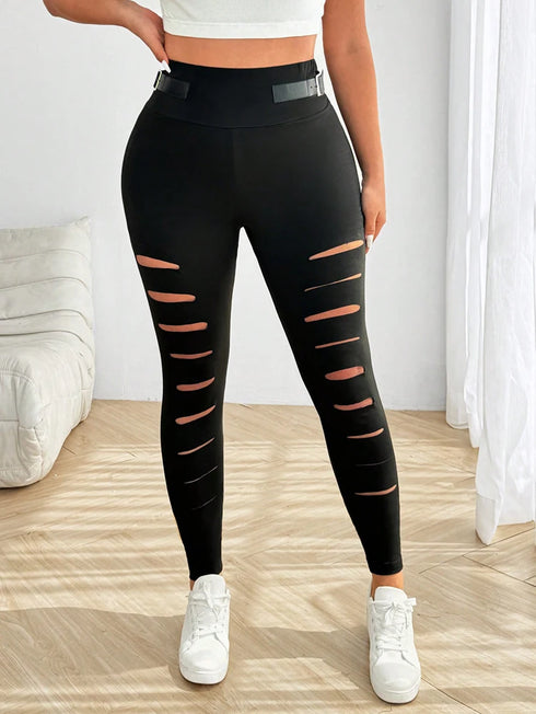 Plus Size High Waist Hollow Out Sports Pants