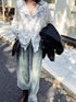Vintage Summer Lace Blouses Women See Through Sheer Long Sleeve Sun Shirts Korean Style Casual Sun Protection Sexy Ladies Tops