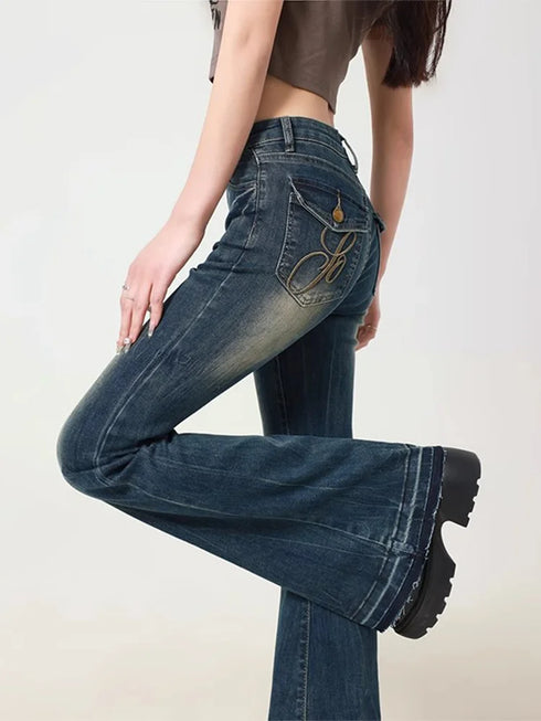 Women's Blue Flare Jeans - Vintage 2000s Style