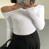 Skew Collar Off-Shoulder Long-Sleeved Crop Top