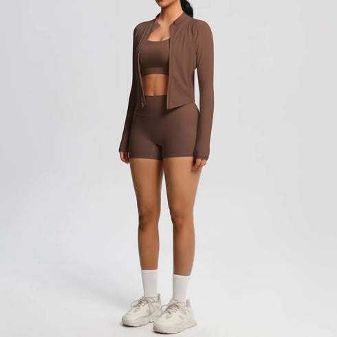 3-Piece Brown Yoga Set for Women