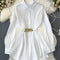 French-Inspired Cinched Waist Blouse in White