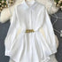 French-Inspired Cinched Waist Blouse in White