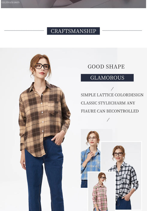 Loose Women's Plaid Shirt - Long Sleeve Casual Blouse