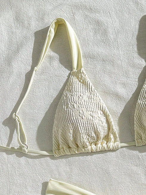 Adjustable Strap Solid Colour Bikini Set