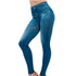 Women's Denim Print Slim Leggings in Black and Blue