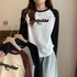 Retro One-Shoulder Long Sleeve Letter Print T-Shirt