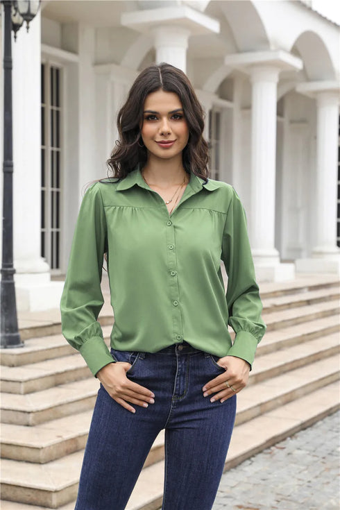 Elegant Long Sleeve Turn Down Collar Blouse