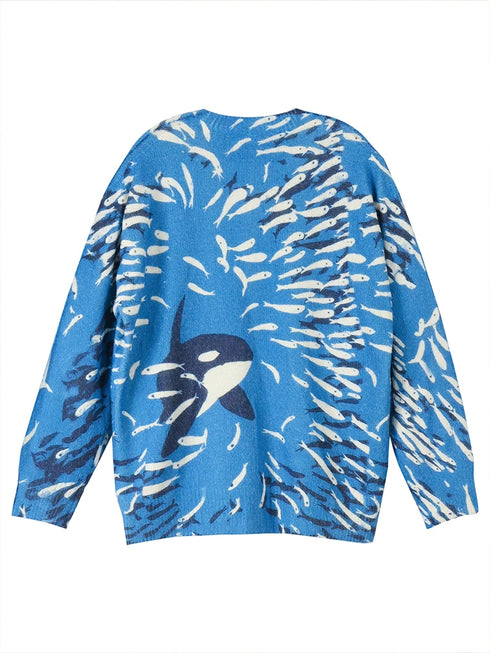 Plus Size Whale Pattern Casual Sweater for Women