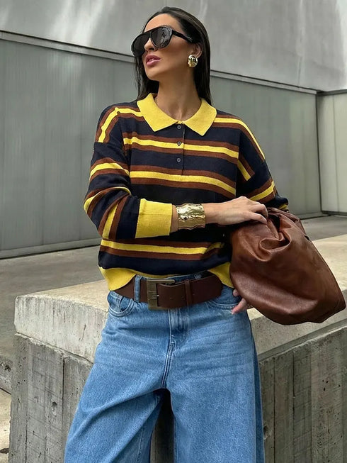 Casual Striped Knitted Pullover Sweater