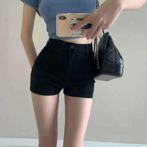 Low Rise Denim Shorts with Lace-Up Detail