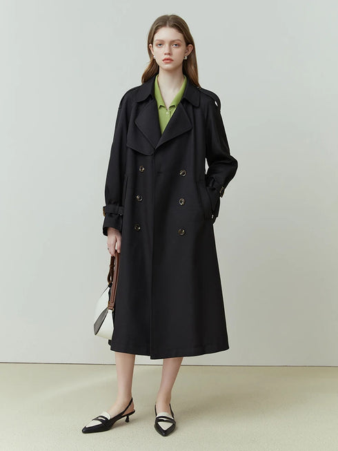 Classic Double-Breasted Mid-Length Trench Coat for Women