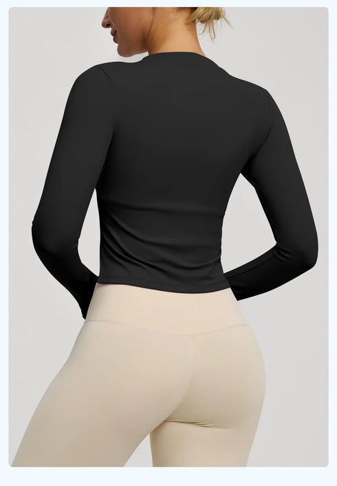 Long Sleeve O-Neck Yoga Top in Solid Colours