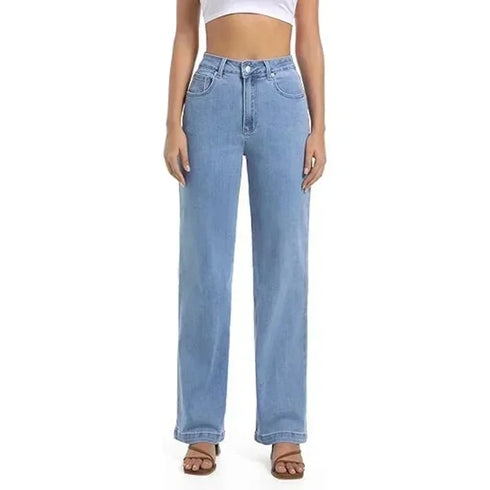 High Waisted White Straight Leg Jeans for Women
