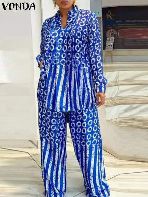 Plus Size VONDA Women Matching Sets Long Sleeve Suits