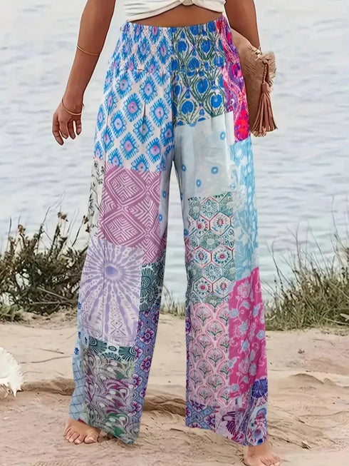Plus Size Floral Printed Wide Leg Pants