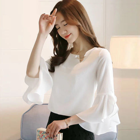 Ruffled Sleeve Chiffon Blouse for Women