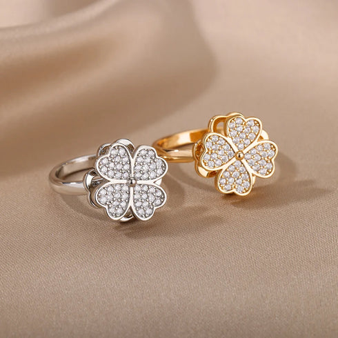 Four Clover Rotating Anxiety Ring - Adjustable Gold