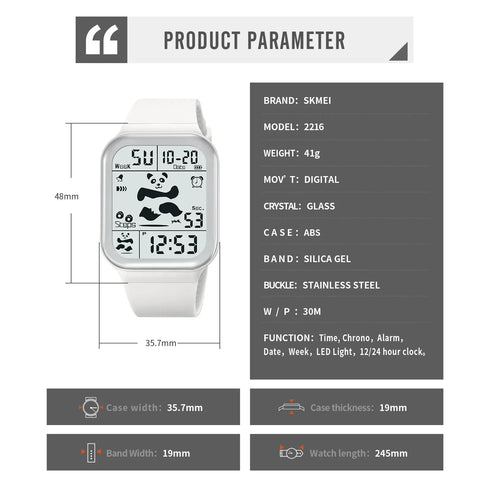 SKMEI Panda Pattern LED Digital Watch for Women