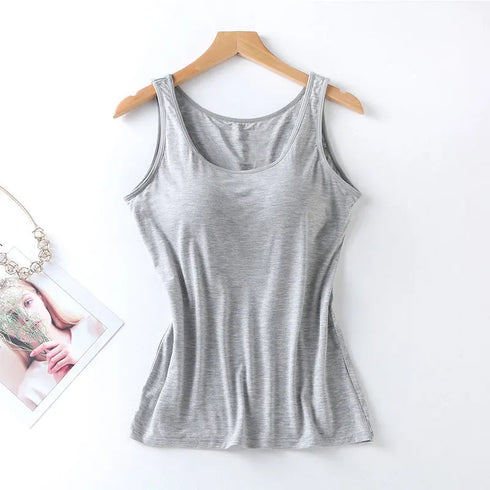 Women's Vest Tops with Built In Bra Padded Slim Fit Casual