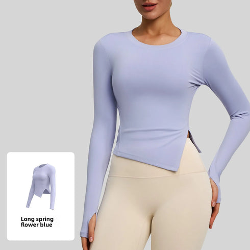 Long Sleeve O-Neck Yoga Top in Solid Colours