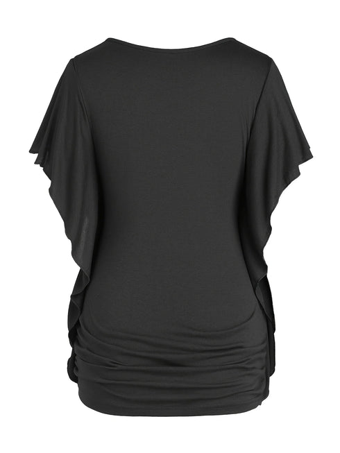 Plus Size Women's Ruffle Sleeve Slant Placket T-shirt