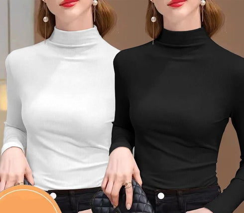 Women's Turtleneck Long Sleeve Ribbed Top