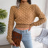 Hollow Out Long Sleeve Knitted Crop Top in Grey and Khaki