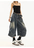 High Waist Vintage Blue Denim Cargo Pants