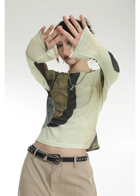 Karrcat Cyber Y2k Tops Japanese Harajuku Patchwork T-shirt Grunge Gradient Print Crop Tops Korean Fashion Chic Streetwear 00s