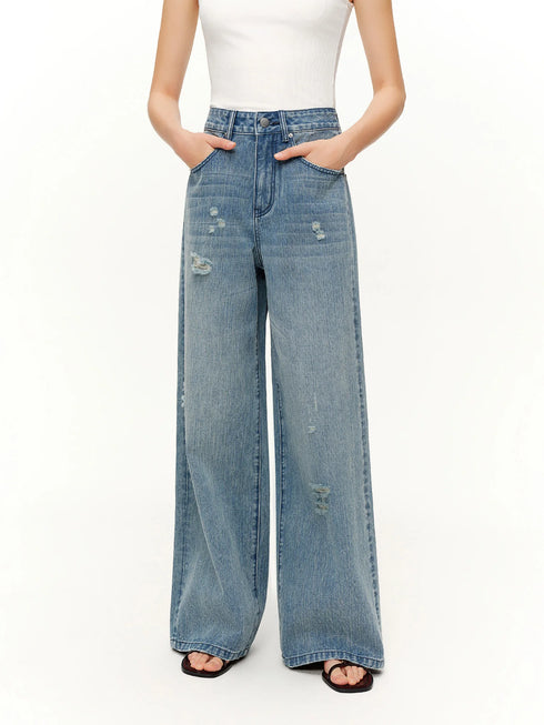 DUSHU Ripped Wide-Leg Denim Jeans