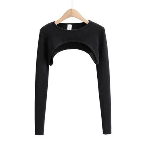 Long Sleeve O-Neck Crop Top for Women