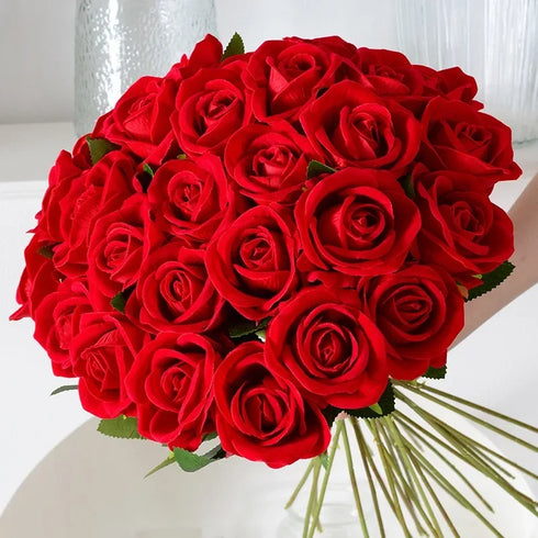 20 Pcs Artificial Velvet Silk Rose Bouquet