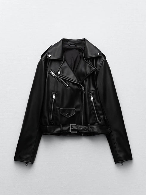 Women’s Slim Fit Black Faux Leather Biker Jacket